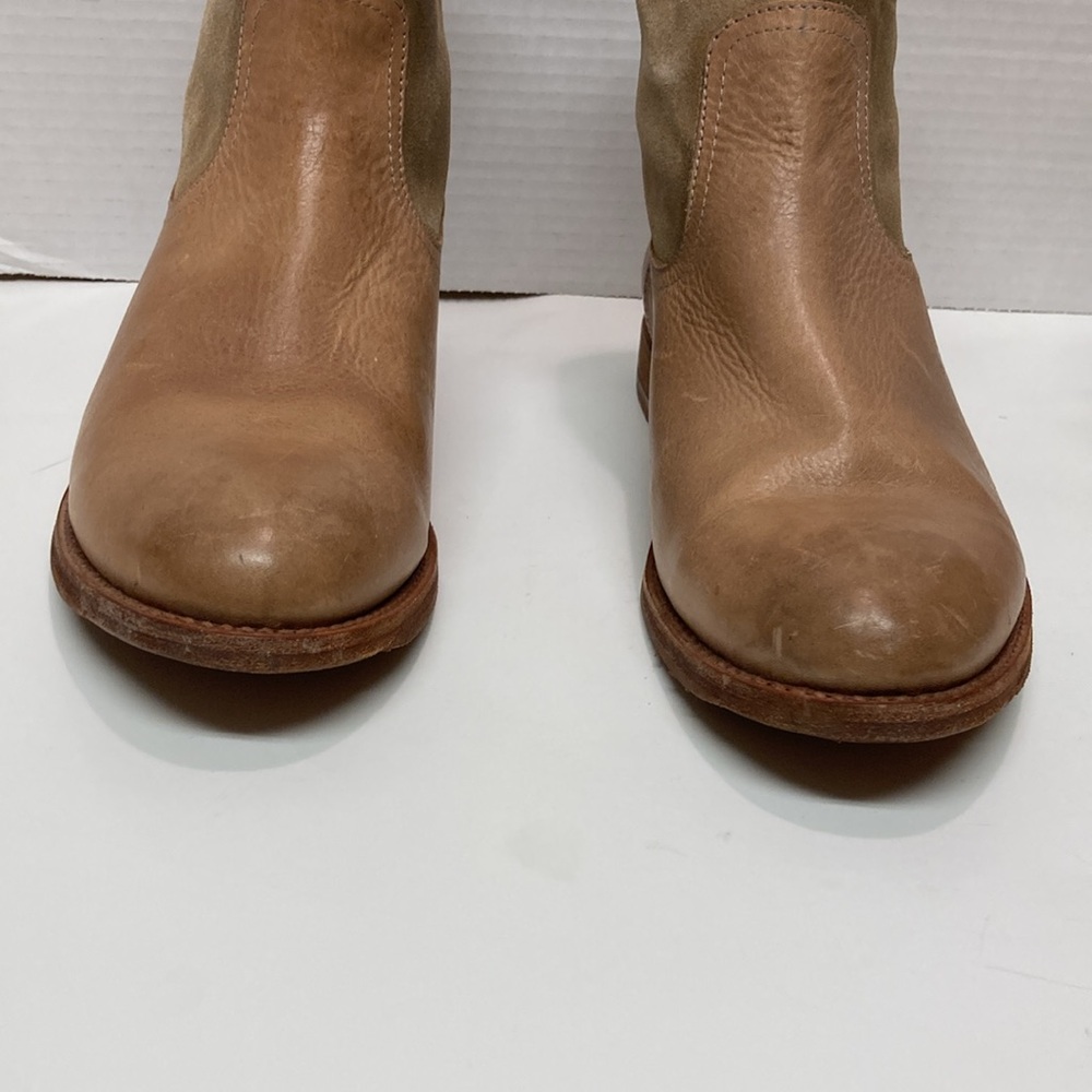 FRYE JAMIE TAN LEATHER SUEDE ANKLE BOOTIES - Picture 5 of 12